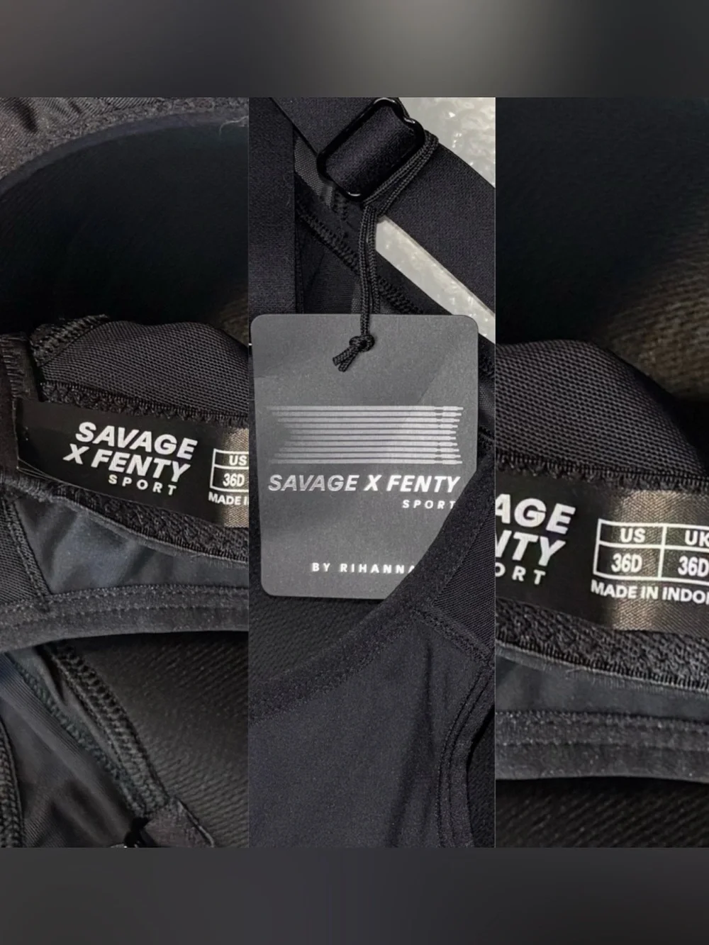 NWT Savage X Fenty Breakthru High-Impact Sports Bra Caviar Black women's 36D
